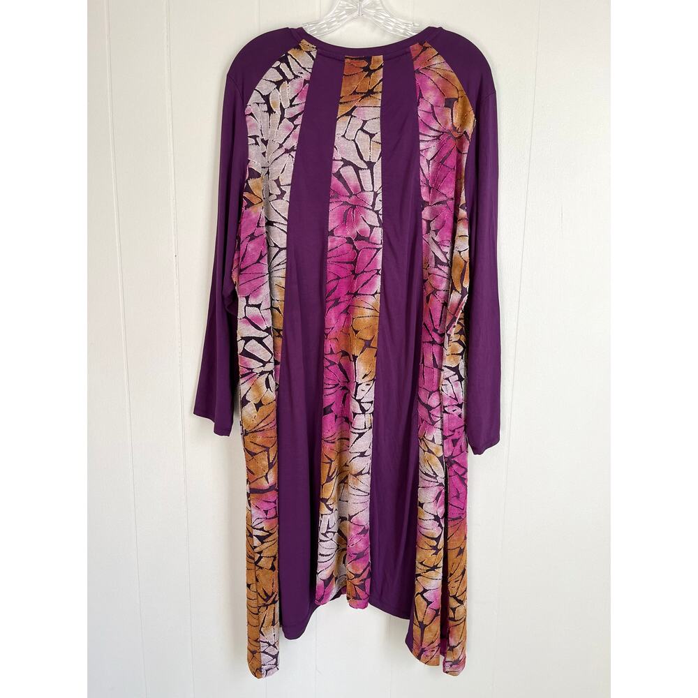LOGO Lori Goldstein Pieced Jacquard Dress 1X Plus Size Flowy Baggy Asymmetric - Picture 6 of 16
